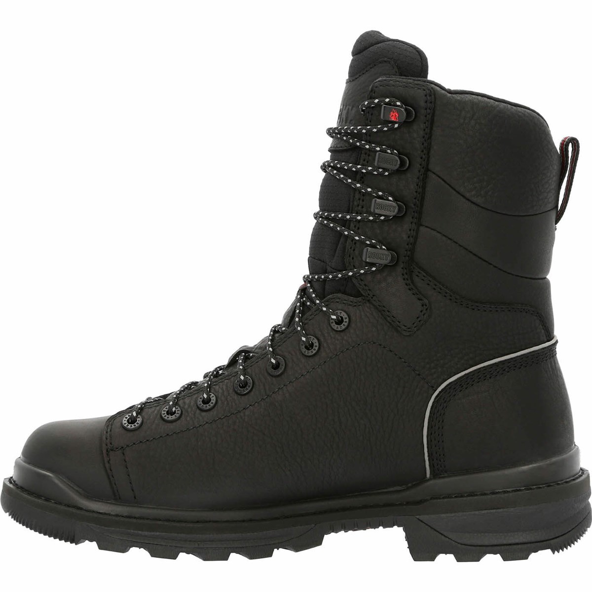 Black Men's Rocky Rams Horn Lace to Toe Waterproof Work Boots | HMPJE9564