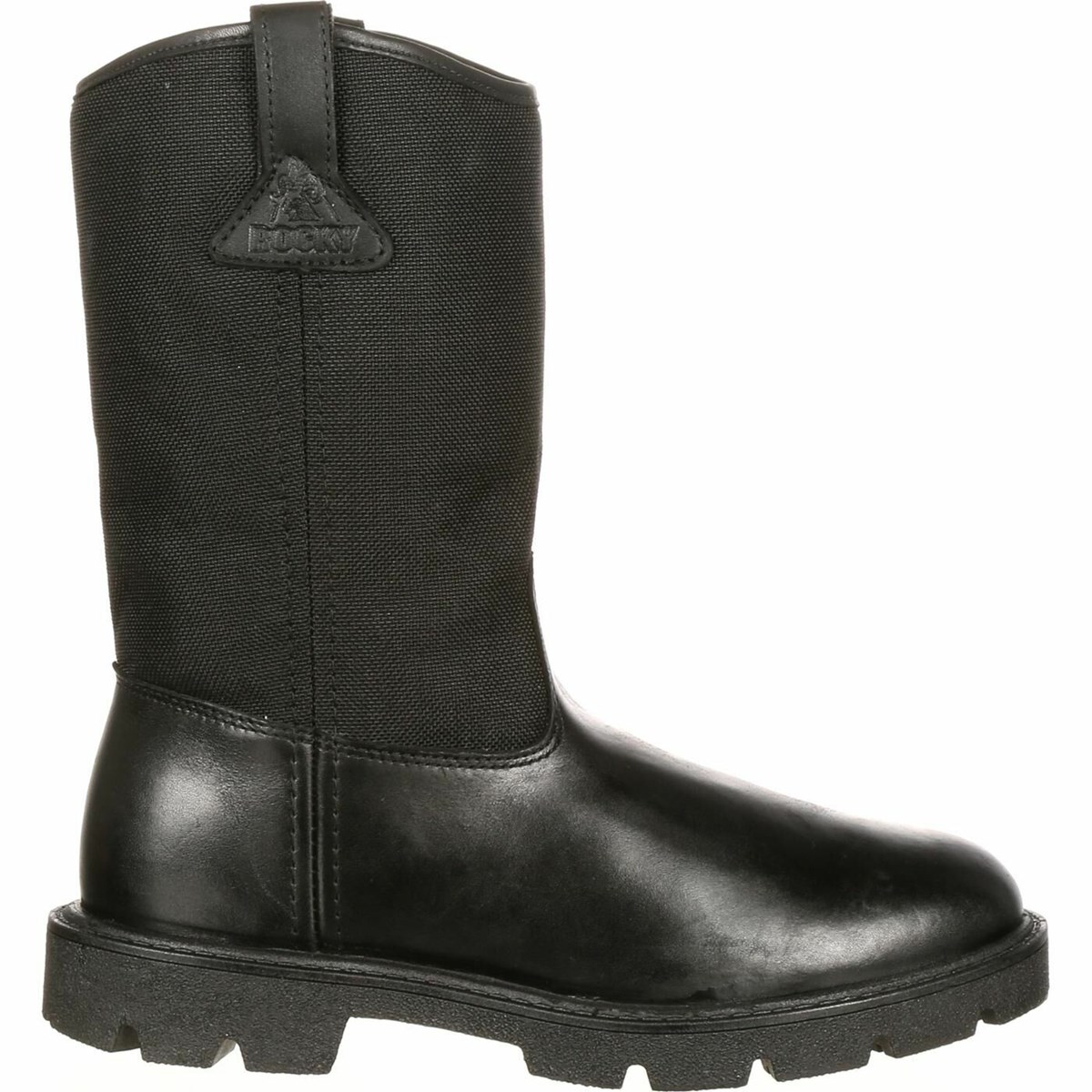 Black Men\'s Rocky Warden Pull-On Wellington Public Service Boot Waterproof Boots | SMRDW1573