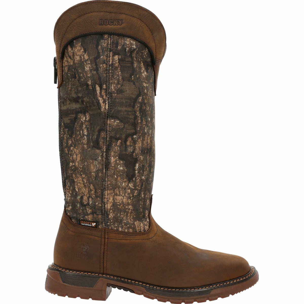 Brown Men\'s Rocky Original Ride FLX Back Zip Waterproof Snake Boot Western Boots | MNVRL3629