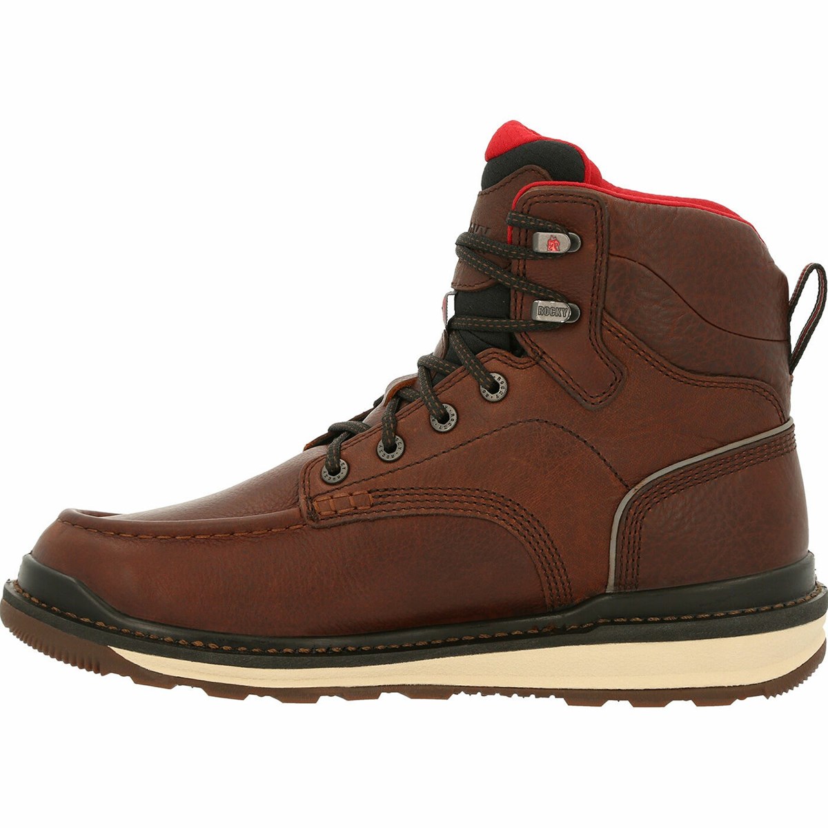 Brown Men's Rocky Rams Horn Waterproof Wedge Work Boots | BQSRI1975