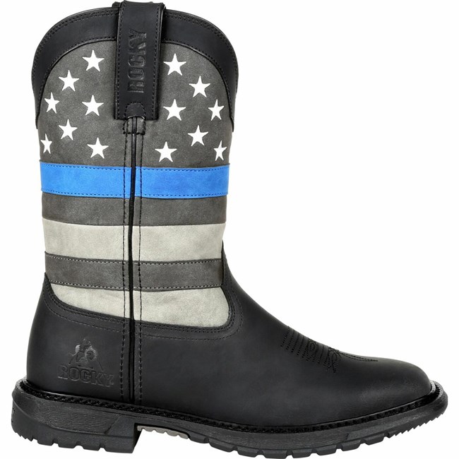 Black Blue Women's Rocky Blue Line Western Boots | JLDCI6407