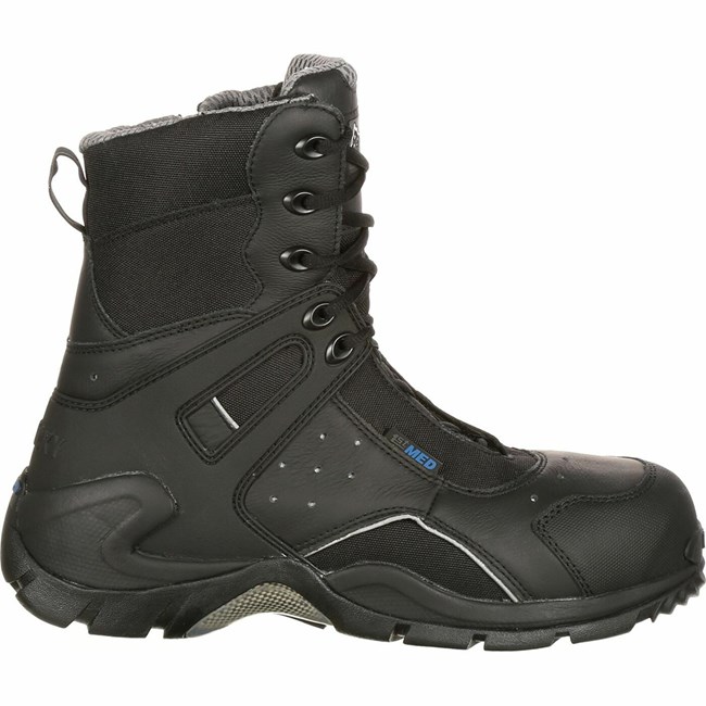 Black Men's Rocky 1st Med Carbon Fiber Toe Puncture-Resistant Side-Zip Public Service Boot Waterproof Boots | WVHAL8693