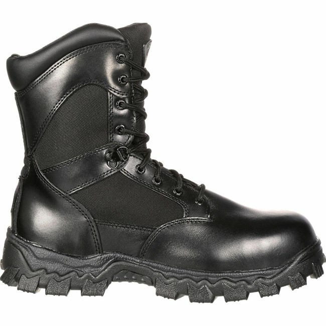 Black Men's Rocky Alpha Force Zipper Waterproof Public Service Boot Military Boots | KDMZO6814