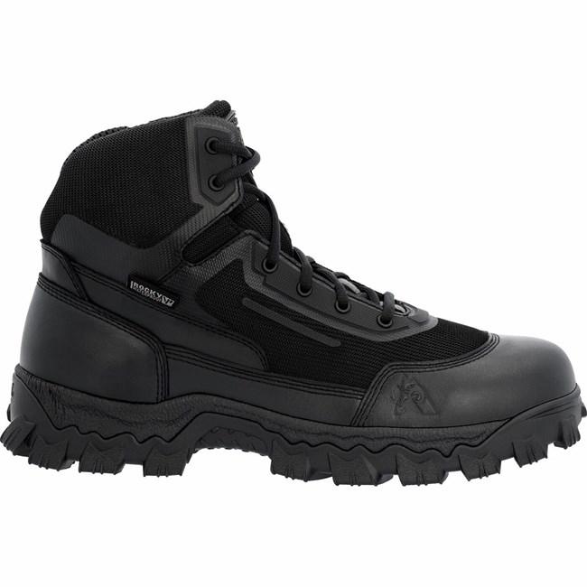 Black Men's Rocky Alpha Tec 6" Black Side Zip Public Service Boot Waterproof Boots | MRIWY7924