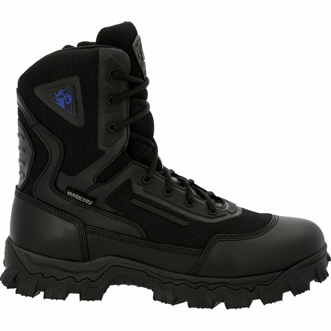 Black Men's Rocky Alpha Tec 8" Black Side Zip Public Service Boot Waterproof Boots | DNOZW9685