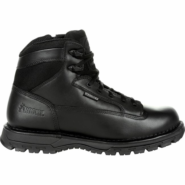 Black Men's Rocky Portland 6" Black Side Zip Waterproof Public Service Boot Military Boots | FSRVD1807