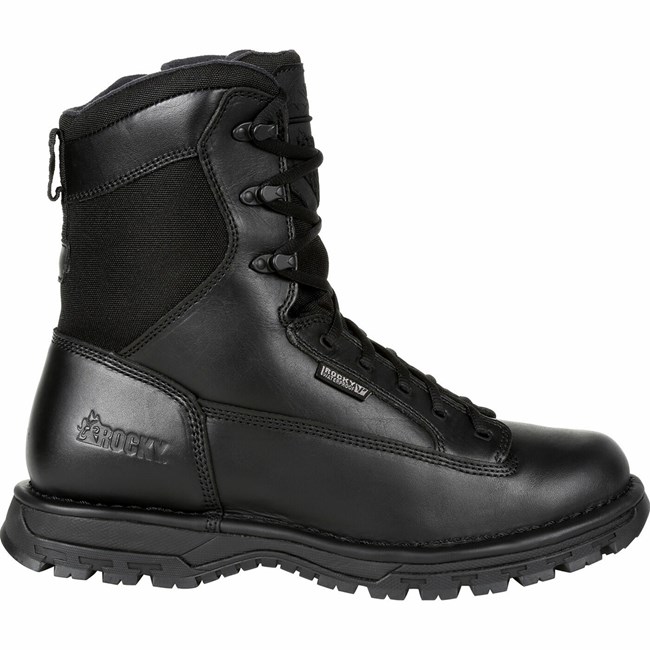 Black Men's Rocky Portland 8" Black Side Zip Public Service Boot Waterproof Boots | SXWJK9126