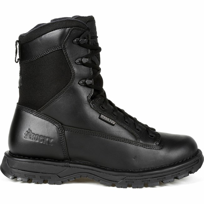 Black Men's Rocky Portland 8" Black Side Zip Waterproof Public Service Boot Military Boots | WJUFL6197