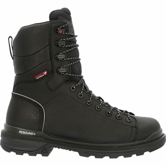 Black Men's Rocky Rams Horn Lace to Toe Waterproof Work Boots | HMPJE9564