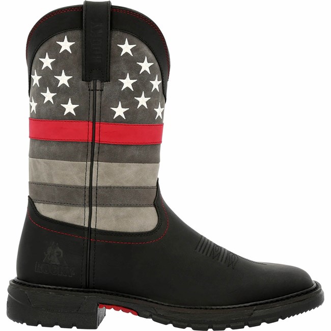 Black Men's Rocky Red Line Western Boots | RXNAI3025