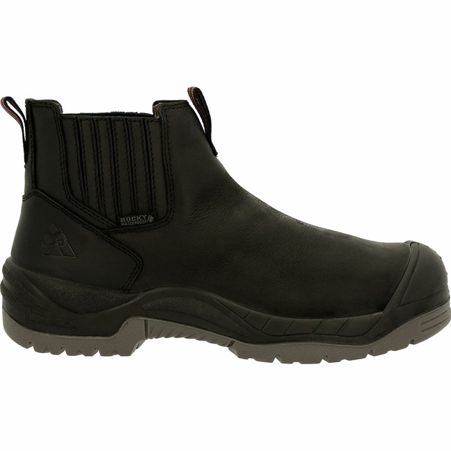 Black Men's Rocky Worksmart MET Guard Puncture-Resistant Composite Toe Work Chelsea Boots | QUAWN8495