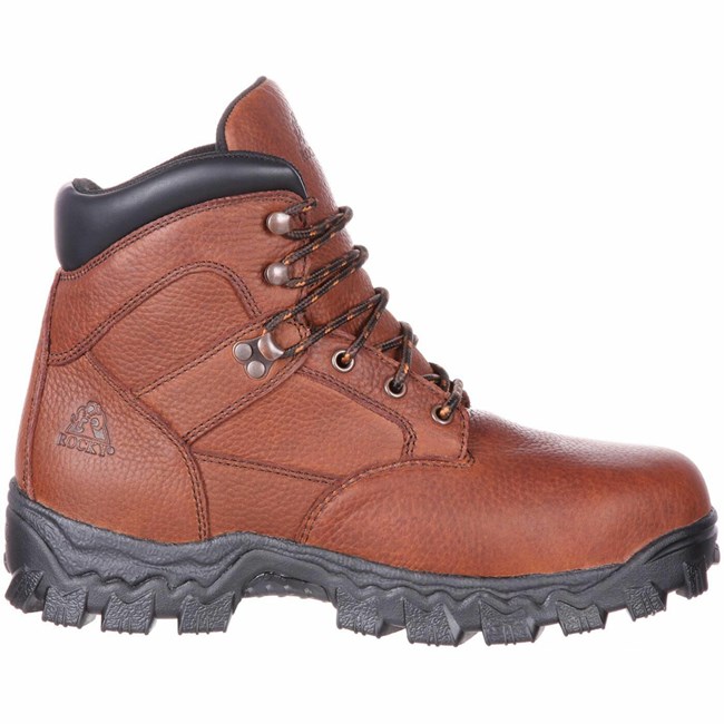 Brown Men's Rocky Alpha Force Steel Toe Fully Puncture-Resistant Work Boots | RKEMF9475