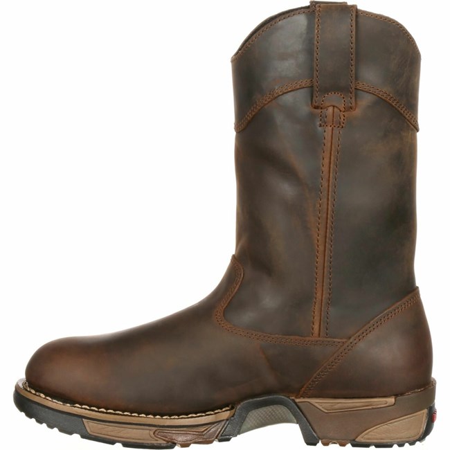 Brown Men's Rocky Aztec Waterproof Wellington Work Boots | AZMPL5397