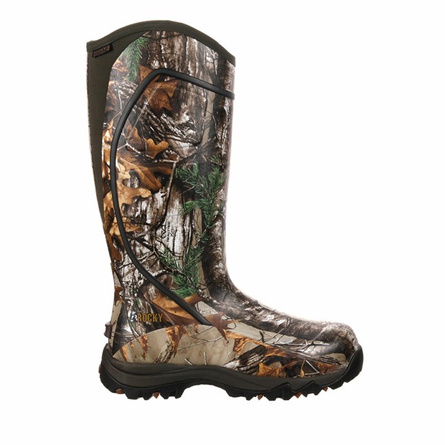 Brown Men's Rocky Core 1600G Insulated Rubber Waterproof Hunting Boots | SNYWU7408