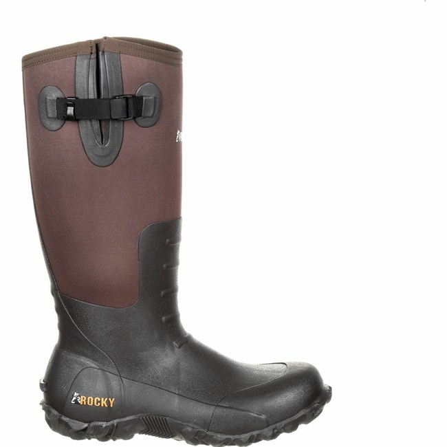 Brown Men's Rocky Core Brown Rubber Outdoor Boot Waterproof Boots | TJOVE6719