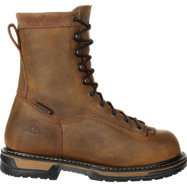 Brown Men's Rocky IronClad Steel Toe Waterproof Work Boots | EHWAN3150