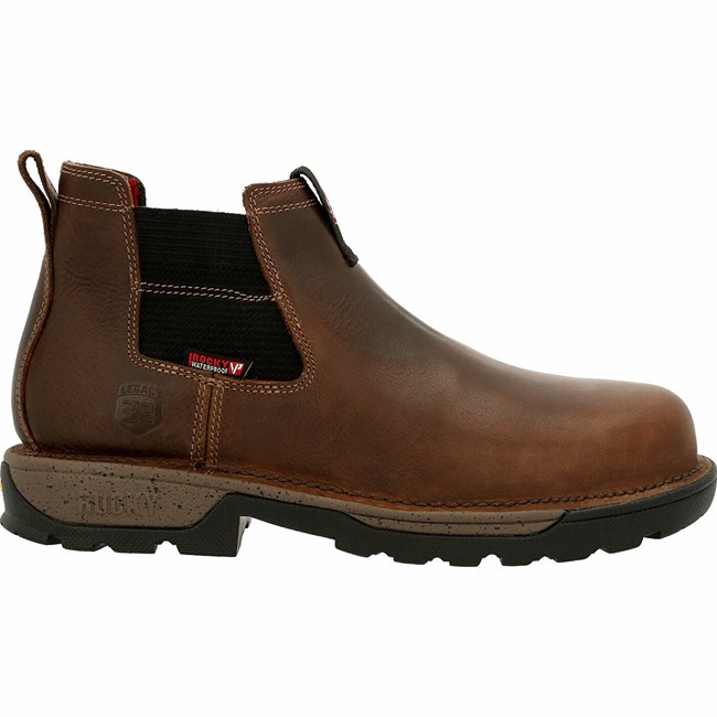 Brown Men's Rocky Legacy 32 Waterproof Composite Toe Chelsea Boots | XOQDN9415