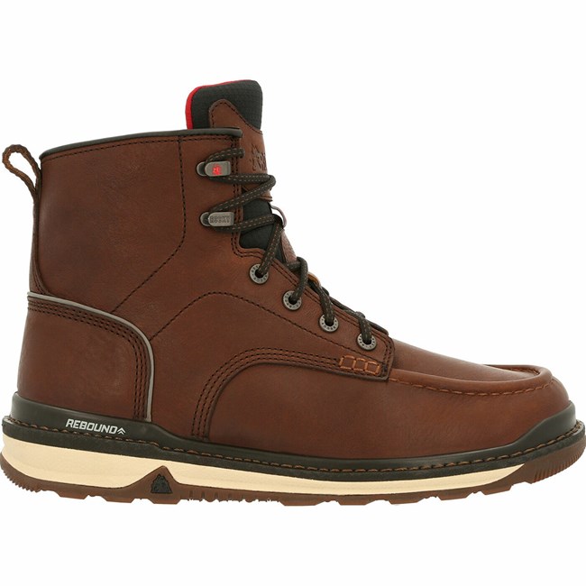 Brown Men's Rocky Rams Horn Unlined Brown Wedge Work Boots | LBDYV2165