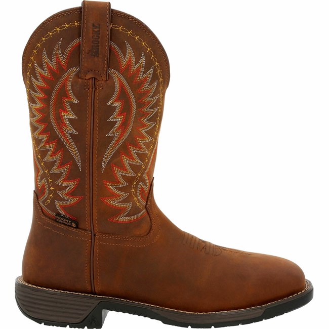 Brown Men's Rocky Rugged Trail Cowboy Boots | LFWET7396