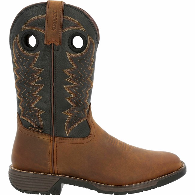 Brown Men's Rocky Rugged Trail Steel Toe Cowboy Boots | LRWTD0926