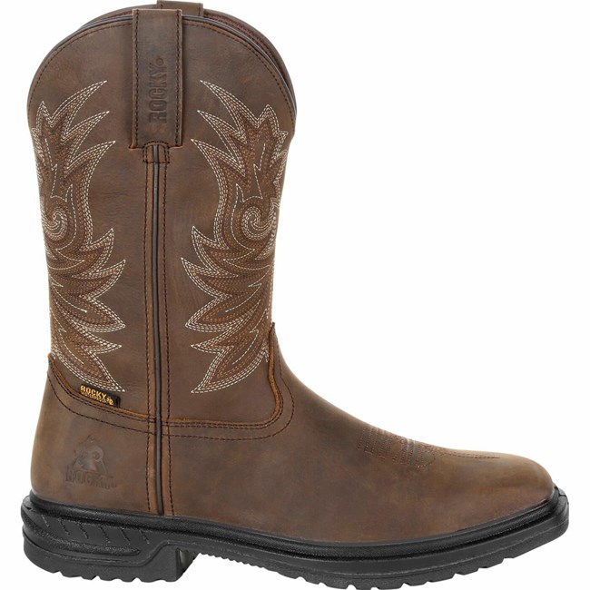 Brown Men's Rocky Worksmart 11" Waterproof Western Boots | LUWNX8043