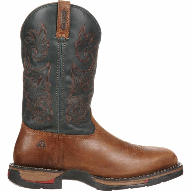 Brown / Navy Men's Rocky Long Range Cowboy Boots | DKNXT0679