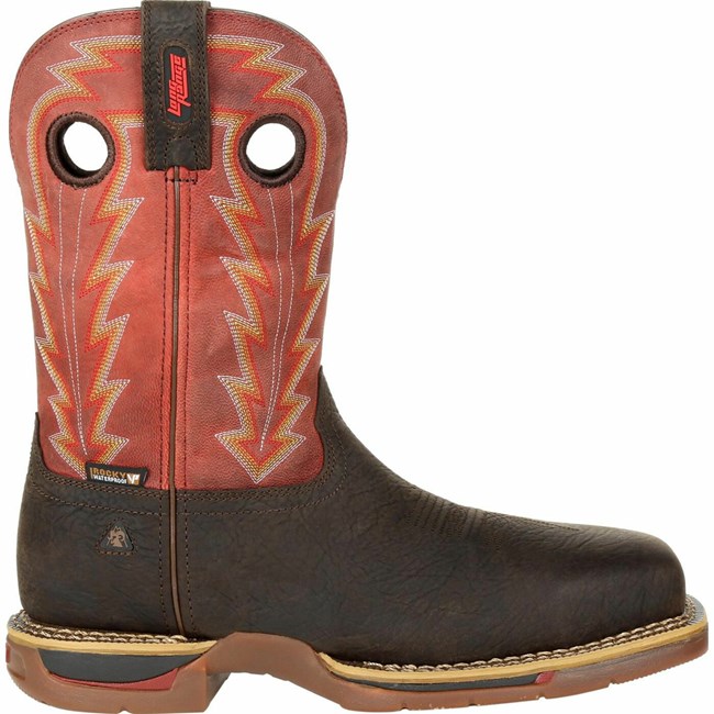 Brown / Red Men's Rocky Long Range Composite Toe Cowboy Boots | RVITH1459