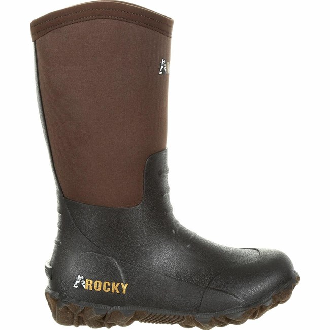 Dark Brown Men's Rocky Core Rubber Outdoor Boot Rubber Boots | YAQNS9513