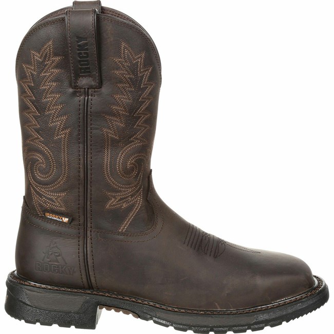 Dark Brown Men's Rocky Original Ride FLX Steel Toe Cowboy Boots | VMSHP0672