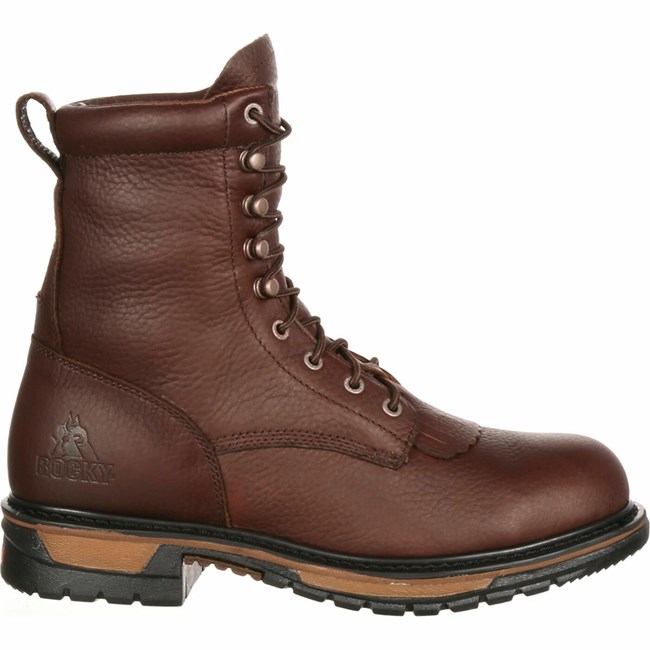 Dark Brown Men's Rocky Original Ride Steel Toe Waterproof Lacer Western Boots | SIEKN8136