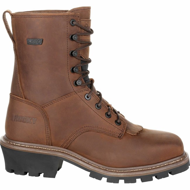 Dark Brown Men's Rocky Square Toe Logger Work Boots | FTMNB8724